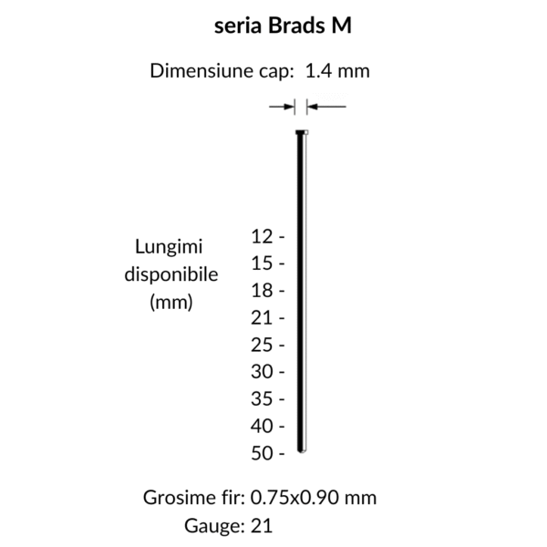 Cuie in benzi cu cap brads M - specificatii tehnice